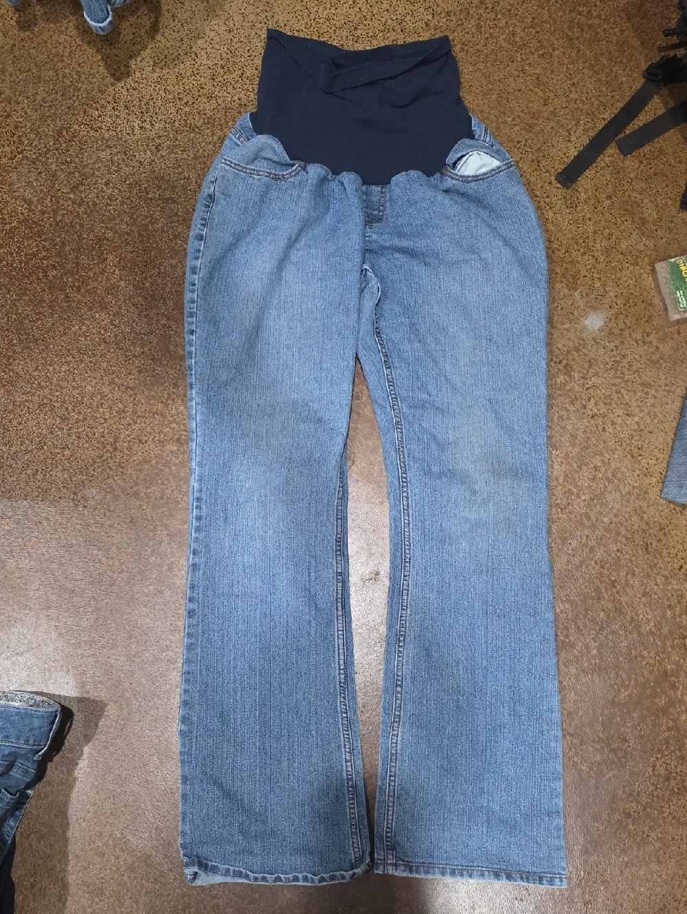 Motherhood Maternity Light Blue Denim Flare Jeans with Black Belly Panel